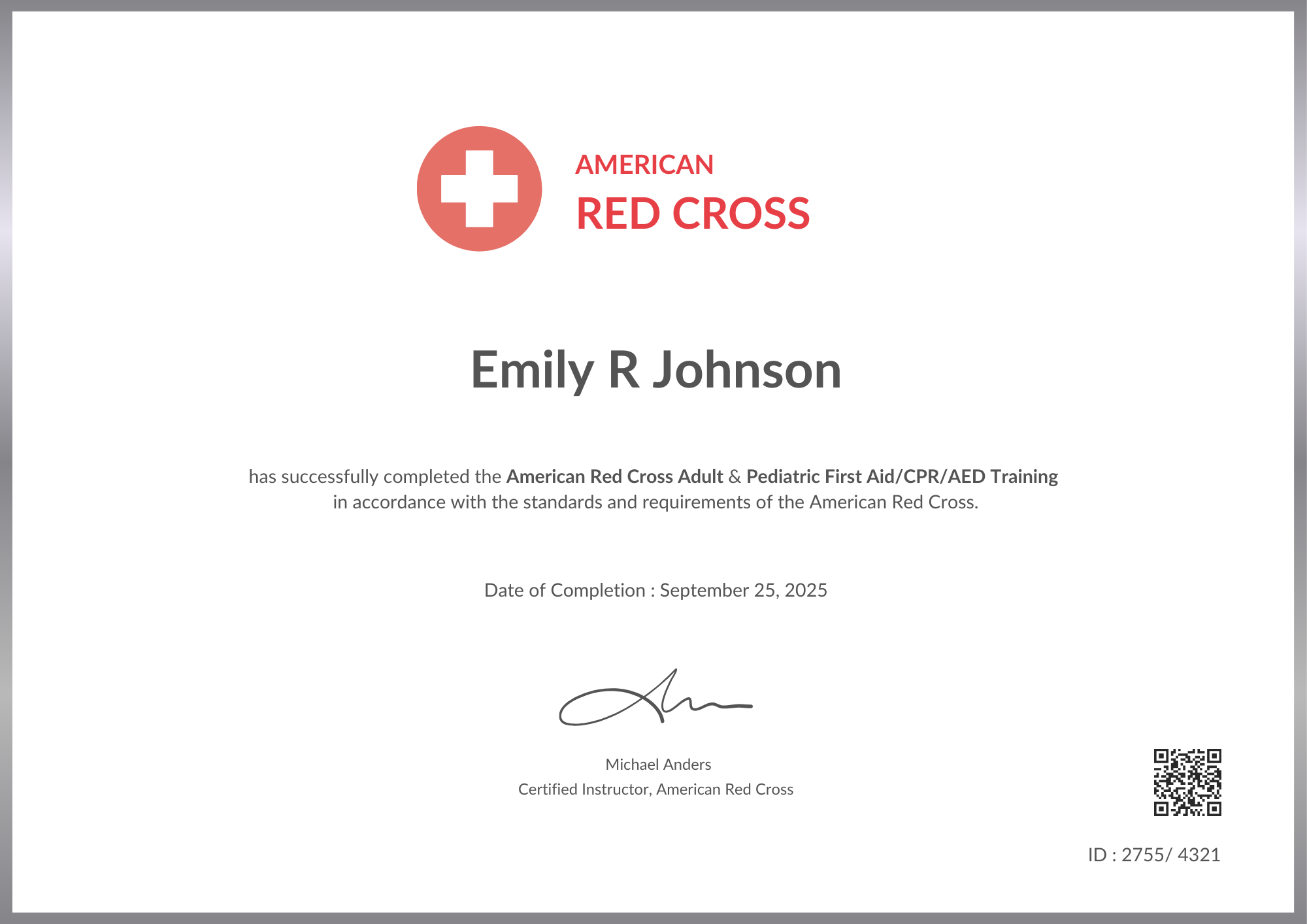 Elegant Red Cross Certificate Template with Clean Modern Layout